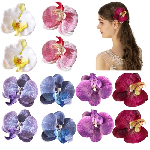 12 Pieces Flower Hair Clips Bohemian Butterfly Orchid Hair Barrettes for Beach Party Spring Photo Prop, Artificial Hawaiian Boho Hairclip Flower Hair Accessories for Women Girls Bridal Headwear