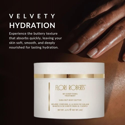 Flori Roberts Shea Nut Body Butter, Premium Moisturizer for Rough Dry Skin, Nourishing Body Cream for Women of Color or Darker Skin Tones, 8 oz