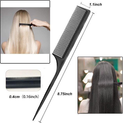 Professional Teasing Comb, Fine and Wide Tooth Hair Barber Comb, Black Carbon Fiber Cutting / Styling / Hairdressing Comb For All Hair Types