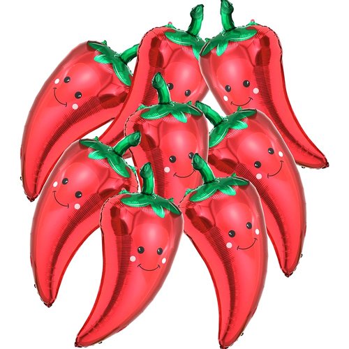 Smile Vegetable Chili Pepper Balloons Veggie Party Balloons, 8 Pack 23'' Fiesta Chili Pepper Mylar Foil Balloons Red Chili Cook off Decorations Balloons For Mexican Cinco De Mayo Fiesta Party Supplies
