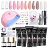 Modelones Poly Nail Gel Kit, 6 Colors Poly Extension Gel Clear Pink White with 48W Nail Lamp 3D Nail Charms Builder Slip Solution Complete Toe Nail Kit Supplies for Starter
