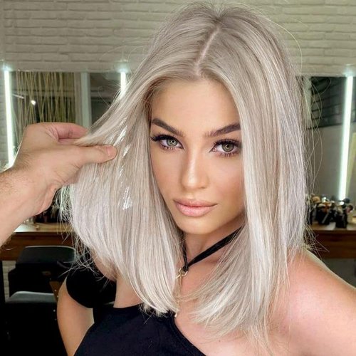 FENJUN HAIR Glueless Wigs Highlight Ombre Ash Blonde Lace Front Wigs Ombre Grey Icy Blonde Bob Silky Straight Wig with Dark Roots HD Lace Frontal Japanese Synthetic Platinum Wigs for Women Pre plucked