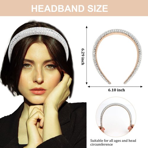 Ondder Silver Padded Rhinestone Sparkly Headband Bling Headbands for Women Shiny Head Bands for Women's Hair Dressy Glitter Fashion Fancy Sparkle Beaded Headbands Head Band Hair Accessories for Girls
