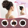 HOOJIH Messy Bun Hair Piece Human Hair, Claw Clip in Hair Bun Extension Short Ponytail Extension Real Human Hair Wavy Curly Updo Hairpieces for Women - Dark Beige Brown with Copper Golden Highlights