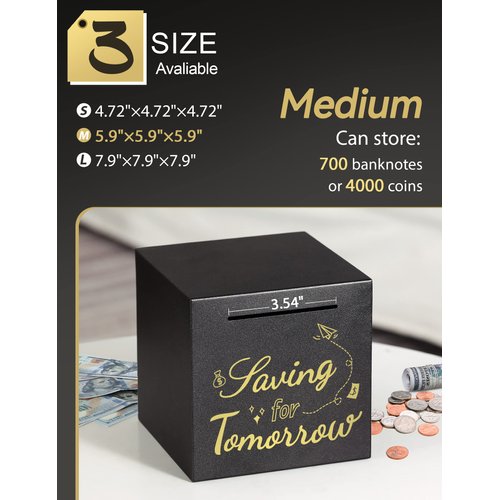 Piggy Bank for Adults Must Break to Access Money, Stainless Steel Savings Bank Adult Piggy Bank for Real Money, Metal Savings Box for Cash Saving - 5.9"