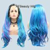 AFBeauty Lace Front Wig Highlight Blue Purple Colorful Wavy Ombre Wigs for Women Lace Frontal Pink Green Wig Synthetic Heat Resistant Natural Loose Wave Glueless Lace Wig 24 Inch Daily Party Cosplay