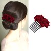 Uonlytech Black Hair Clips Bride Wedding Hair Comb, Rose Flower Hair Comb Floral Hair Clip Bridal Headpiece Floral Hair Accessories for Women Girls Bride, Wine Red Womens Hair Clips