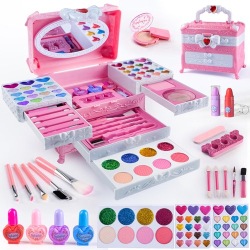Kids Makeup Kit for Girl 66Pcs Girl Makeup Kits, Kids Washable Makeup Girls Toys Real Girl Makeup Sets for Kid Children Little Girls Makeup Kit Brithday for Girls 3 - 12 Year Old