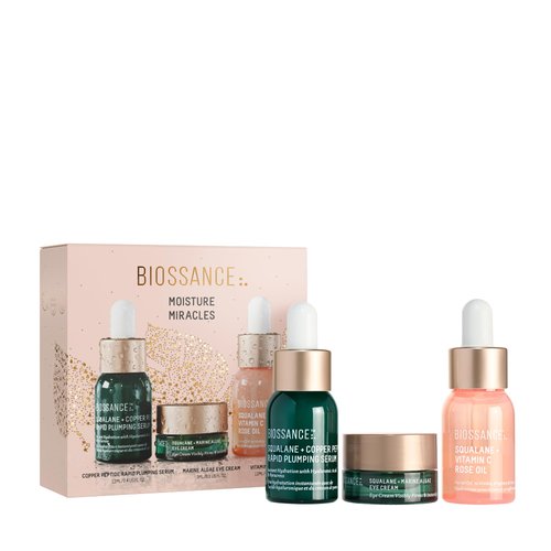 Biossance, Moisture Miracles Holiday Gift Set, Vitamin C Rose Oil, Marine Algae Eye Cream, Copper...