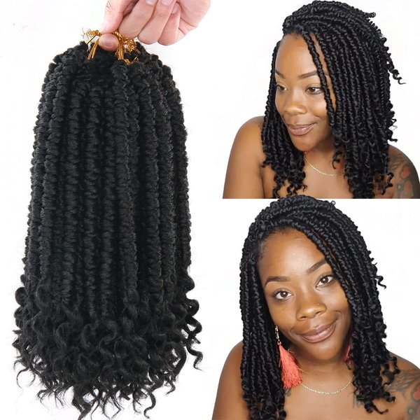 8Pack 12 Inch Crochet Hair Spring Senegalese Twist Crochet Braids Curl End Braid Hair Extensions Spring Twist Crotchet Hair for Black Women (12inch, Black(1B#))