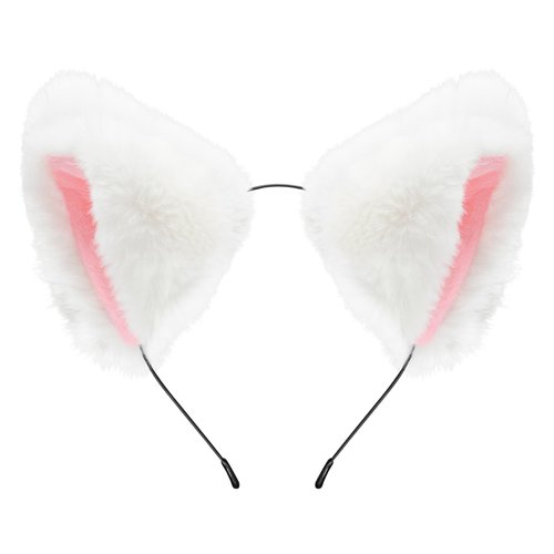 Pedenty Cat Fox Ears Headband for Women Girls, Halloween Cosplay Cat Costume Faux Fur Ears Headbands Hair Accessories for Adult Kids (White)…