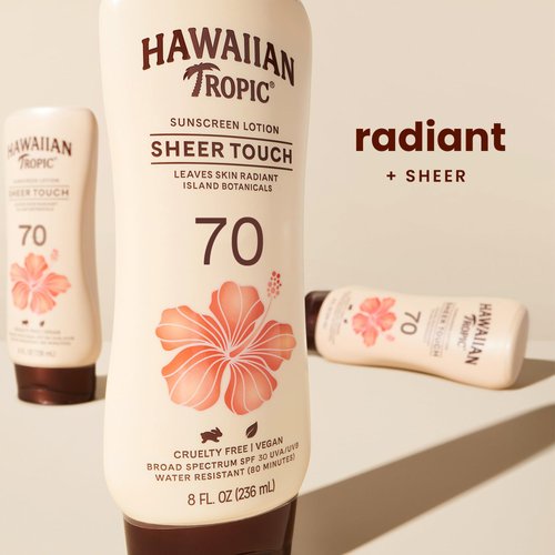 Hawaiian Tropic Sheer Touch Ultra Radiance Lotion Sunscreen SPF 70, 8oz | Hawaiian Tropic Sunscreen SPF 70, Sunblock, Broad Spectrum Sunscreen, Oxybenzone Free Sunscreen, Body Sunscreen, 8oz