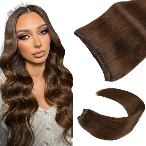 VINBAO Human Hair Weft Extensions Sew in Weft Exrensions Human Hair Bundles 18in #4 Dark Brown Hair Wefts Hair Weft Human Hair Extensions Sew in Weaving Hair 100g (weft#4,18'')