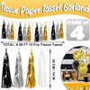 4P Navy-Blue White-Gold Foil Fringe Metallic Tassel-Garland, Tassels Banner Streamers for Parade Floats, Bachelorette, Wedding, Birthday, Halloween, Christmas, Bridal/Baby Shower Party Decorations