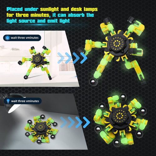 8Pcs Fidget Spinners Glow in The Dark, Fingertip Gyro DIY Deformable Robot Funny Sensory Fidget Toys Decompression Spinner Birthday Gifts Classroom Prizes Party Favors for Kids Adults