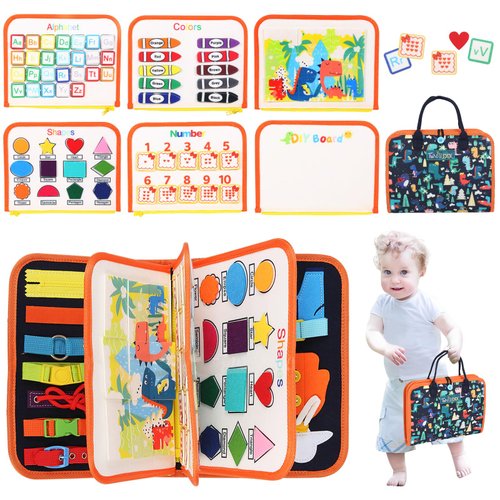 TUNJILOOL Busy Board Montessori Toys for Toddler Sensory Toys Quiet Book, 8 in 1 Sensory Activity Board for Montessori & Educational Learning Toys for Boys Girls 3+(Dark Blue)