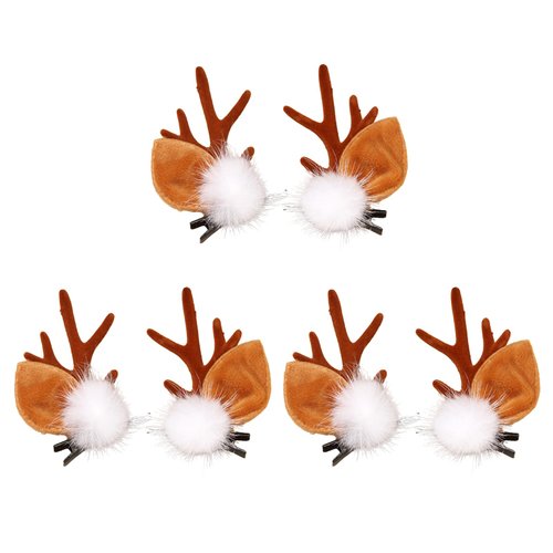 6Pcs Christmas Hair Clips for Women Brown Reindeer Antler Hair Clips Cute Pompom Small Deer Ear Claw Clips for Thick Thin Hair Accessories for Girls Hair Styling Decorations (Brown)