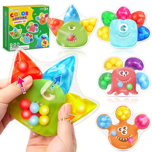 Color Sorting Sensory Toys for Toddlers: 4 Pack Sensory Toys Fine Motor Skills Game - Preschool Learning Activities Fidgets for Classroom Travel - Montessori Toys for 3+ Year Old Toddlers Boys Girls