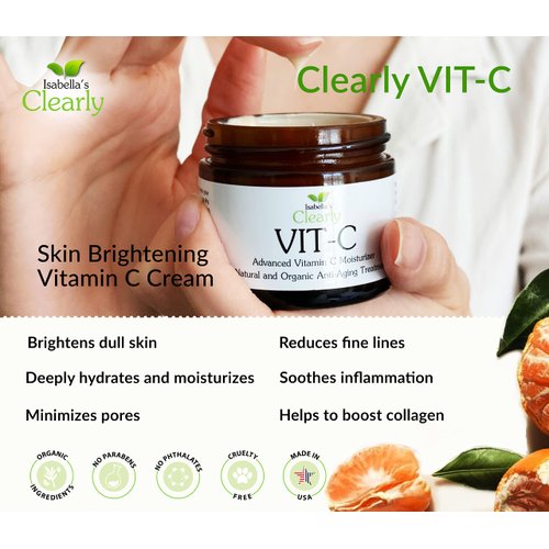 Clearly VIT-C, Natural Vitamin C Cream Moisturizer for Face | Anti Aging, Hydrating, Skin Brightening for Sensitive Skin | Fade Dark Spots, Fine Lines, Wrinkles (2 oz)