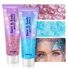 Body Glitter Gel, 2 Jars Holographic Chunky Glitter Makeup for Body, Hair, Face, Nail, Lip, Eyeshadow, Total 120ML Long Lasting Iridescent Chunky Glitter for Concert Festival Rave (Pink & Blue)