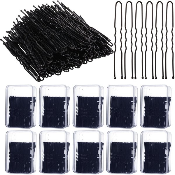 Crowye 1000 Pcs U-shaped Hair Pins Bulk for Buns 2.4 Inch Pins Black Hair Pins Waved Hair Pins Lady Bobby Pins Hair Grip Hair Styling Pins Hair Accessories for Women with Storage Box