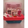 NB Plastic Makeup Case Little Girl Filled with Makeup Eye Shadow Lip Gloss Sparkly Nail Polish Strawberry Beauty Blender Fake Nails Assorted Colors and Items
