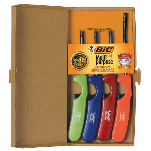 BIC Multi-Purpose Classic and Flex Wand Candle Lighters, Assorted Colors, Reliable and Safe, For Fireplaces, Campfires and More, Utility Lighter, 4-Count