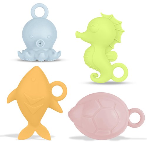 TinyHalo Squirts Baby and Toddler Bath Toys, Mold-Free Silicone Bath Toys for Baby 6 Months+, BPA Free Bath Toys for Toddlers 1-3, Great for Travel, Set of 4 (Neutral)