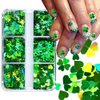 St.Patrick’s Day Nail Art Glitters Sequins 3D Holographic Laser Shamrock Designs Nail Art Flakes Shiny Green Clover Nail Stickers Nail Supplies for Women Girls Acrylic DIY Manicure Decoration 6 Grids