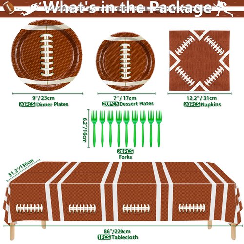 Hegbolke 81Pcs Football Party Decorations - Including Birthday Plates and Napkins, Tablecloth, Forks for Football Kids Fans Game Day Football Themed Birthday Party Supplies, Serve 20