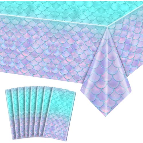 pewatul Mermaid Tablecloth -Mermaid Birthday Decorations Disposable Rectangle Table Cloths for Party Kids Girls Baby Shower Themed Birthday Party Favors,108x54 Inch 8pc