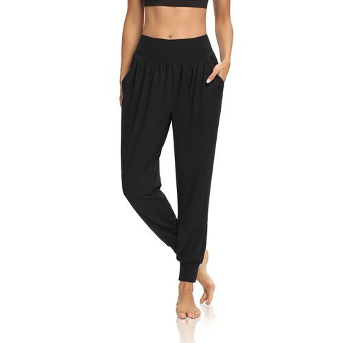DIBAOLONG Womens Yoga Joggers Loose Workout Sweat Pants Comfy Lounge Pants with Pockets Black L