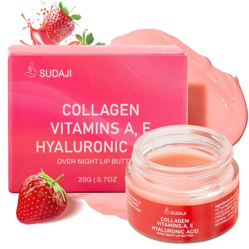 SUDAJI Lip Mask, Collagen Hydrating Lip Balm, Overnight Moisture Lip Butter with Hyaluronic Acid & Aloe Vera, Sleeping Nourishing Lip Butter Balm