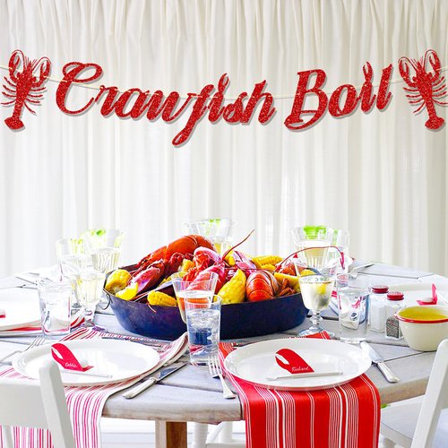 Ushinemi Glitter Crawfish Boil Party Decorations Lobster Boil Themed Birthday Banner Crawfish Boil Party Supplies