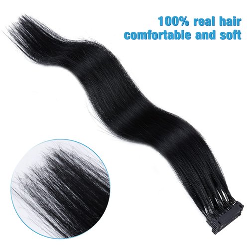 6D Second Generation Hair Piece, 100% Real Natural Hair Extensions, Can Perm and Dye Hair No Tangling, Five Bunches in a Row (20 inches, 1)