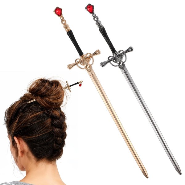 2 PCS Chinese Sword Tassel Hair Chinese Hair Accessories Sticks Simple and Elegant Hair Pins Sticks for Women and Girls Daily Wear Buns with Hair Gems Sword