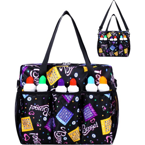 Bingo Bag with Pockets for Bingo Daubers Dabbers Dobbers Black Bingo Bag for Bingo Stuff Supplies Bingo Game Accessories for Bingo Lovers Players Bingo Prizes for Adults Seniors Elderly Juego de Bingo