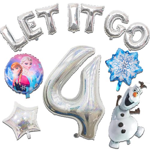 12 PCS Snowman Birthday Party Balloons For Frozen Birthday Party Decoration Cartoon Foil Balloons Bouquet For Children 4th birthday Party(Sliver-4th)