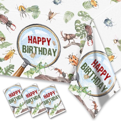 3Pcs Bugs Tablecloths-Bugs Birthday Party Decorations Ladybugs Reptile Themed Disposable Rectangular Plastic Table Covers for Kids Insect Happy Birthday Party Supplies