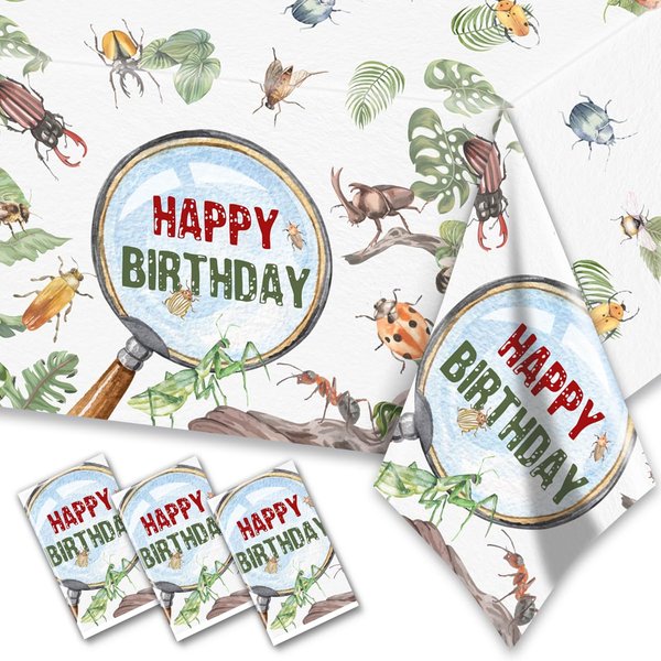 3Pcs Bugs Tablecloths-Bugs Birthday Party Decorations Ladybugs Reptile Themed Disposable Rectangular Plastic Table Covers for Kids Insect Happy Birthday Party Supplies