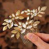 Kisshine Leaf Bride Wedding Hair Pins Gold Rhinestone Hair Piece Bridal Hair Combs Wedding Hair Accessories for Women and Girls(Pack of 3)