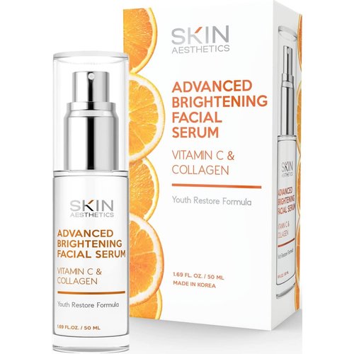 Korean Vitamin C Serum With Collagen - Dermatologist Tested - Clean Beauty - Dark Spots & Skin Brightening - Anti Aging & Acne Facial Serum - Cruelty Free - All Skin Types - 1.69 oz by Skin Aesthetics