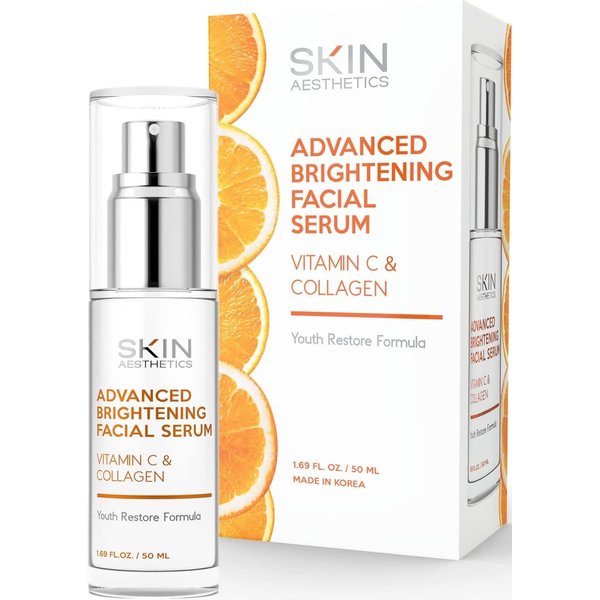 Korean Vitamin C Serum With Collagen - Dermatologist Tested - Clean Beauty - Dark Spots & Skin Brightening - Anti Aging & Acne Facial Serum - Cruelty Free - All Skin Types - 1.69 oz by Skin Aesthetics