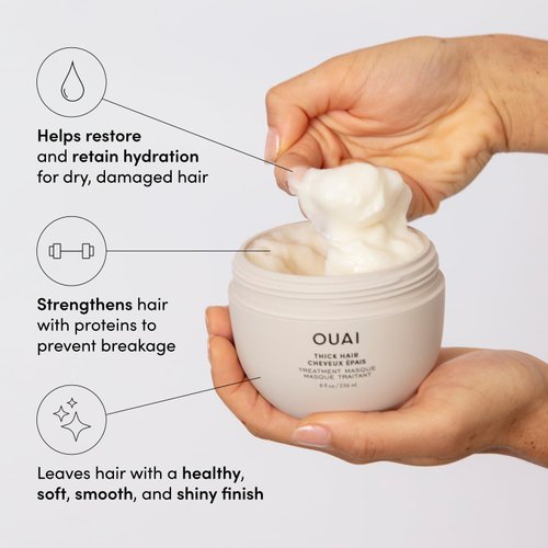 OUAI Thick Hair Mask - Hair Treatment Masque with Almond Oil, Olive Oil, & Hydrolyzed Keratin to Restore Damaged Hair - Phthalate & Paraben Free Hair Masque (8 fl oz)