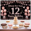 12th Birthday Decorations for Girls Rose Gold Official Pre-Teen 12th Birthday Backdrop Banner 12th Years Old Birthday Part Supplies for 12th Birthday Party Decorations