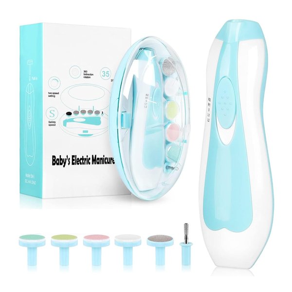 Baby Nail Trimmer Electric, Baby Nail Clippers, Baby Grooming Kit Manicure Set, Nail File Baby Essentials Must Haves (Blue 6 in 1)