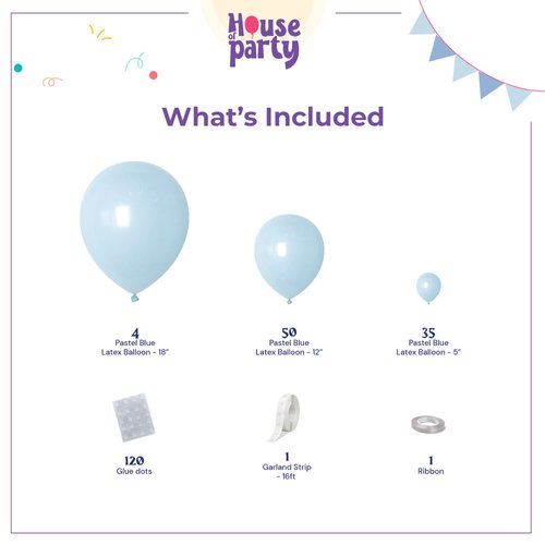 HOUSE OF PARTY Pastel Blue Balloons - Light Blue Balloons 5/12/18 Inch, Baby Blue Balloons Garland for Graduation, Baby Shower & Birthday Party Decorations