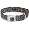 Dog Collar Seatbelt Buckle Totem Carvings Black White Orange Turquoise 16 to 23 Inches 1.5 Inch Wide