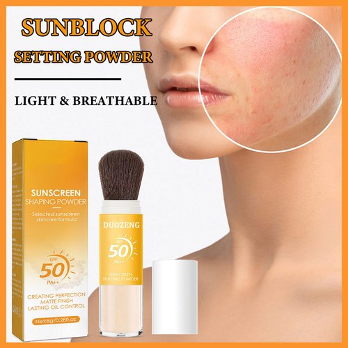 Sunscreen Setting Powder,Brush Setting Powder Makeup SPF 50 PA++ for All Skin,Moisturizing & Lightweight Loose Face Powder with Sunscreen Brush,Soft Matte Finish Long Lasting Oil Control Makeup(2 Pcs)