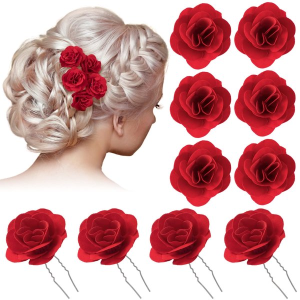 PAGOW 10pcs Rose Hair Clips, Pin Up Rose Flowers Hairpin Clips, Rose Flower Brooch Headpieces, For Women Girl Wedding Valentine Decoration (Rose Diameter 1.5 inch / 38mm)